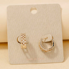 Rhinestone Checkered Hinge Hoop Earrings - Silver