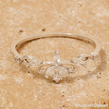 Cz Filigree Crown Dainty Band Ring - Silver