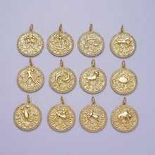 24K Gold Filled Zodiac Sign Birth Star Hammered Round Micro Paved CZ Charm Bar
