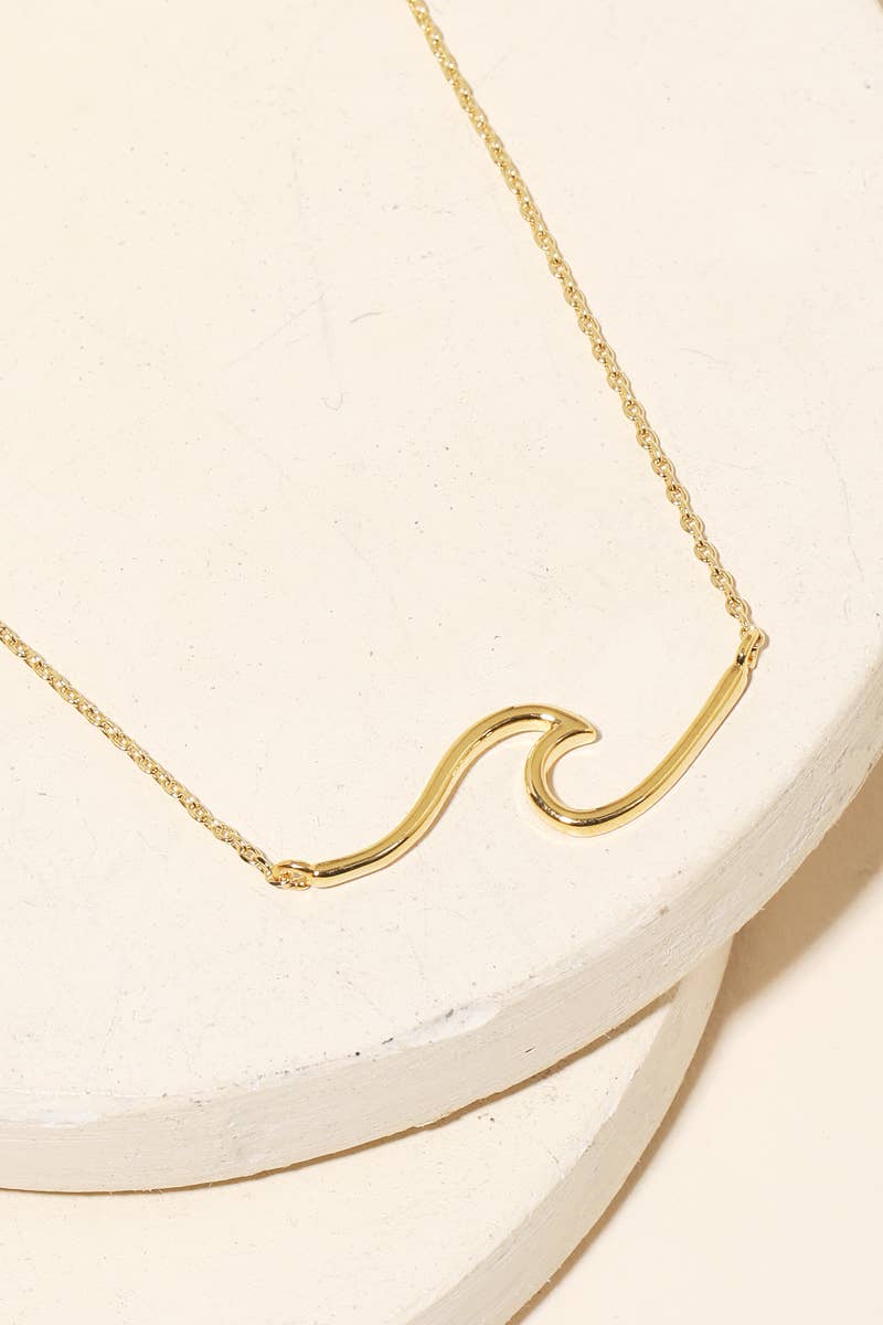 Dainty Wave Pendant Necklace - Gold