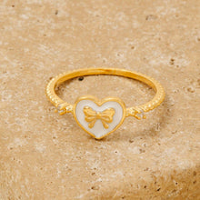 Gold Dipped Enamel Ribbon Bow Heart Ring: BK