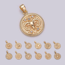 18K Gold Filled Zodiac Horoscope Sign Constellation Medallion Pendant Charm Textured Coin Decorative Edge for Necklace Jewelry Making | A-A1761-A-A1766: Libra