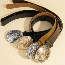 Western Large Engraved Horse Buckle Belt - Silver and Black