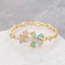 Gold Dipped Cz Multi Flower Ring: Gold