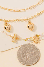 Heart And Ribbon Charms Layered Chain Bracelet Set - Gold