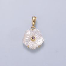 16K Gold Filled 20mm Birthstone CZ Mother of Pearl Flower Snap Drop Pendant | Charms-00965 ~ Charms-00976: April - Diamond