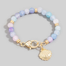 Sea Shell Charm And Heart Clasp Glass Beaded Bracelet - Blue