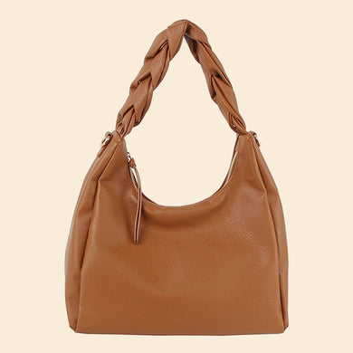 Braided Handle Faux Leather Hobo Hand Bag - Brown