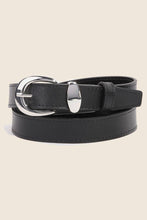 Metallic Crescent Buckle Leather Belt: SBK
