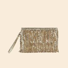 Metallic Sequin Fringe Clutch Bag - Gold