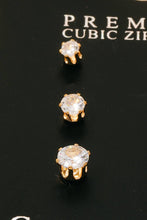 3Pc Small Cubic Zirconia Circle Stud Earrings Set - Gold