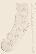 Heart Halo Flower Embroidered Socks - Beige