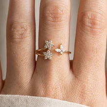 Double Cz Flower And Butterfly Open Band Ring: G