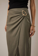 Sienna Wrap Midi Skirt with Metal Detail - Olive