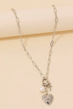 Pearl Cross And North Star Heart Charms Chain Necklace - Gold