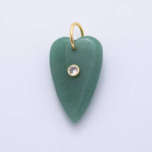 18K Gold Filled 35mm Carnelian, Aventurine, Quartz Long Heart Gemstone Charm Bar | AH890 AH891: Green Aventurine