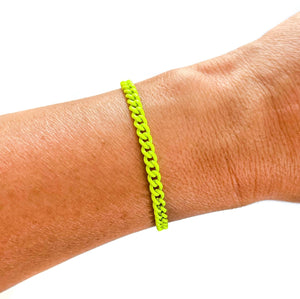 Colored Enamel Curb Chain Link Bracelet - Neon Yellow