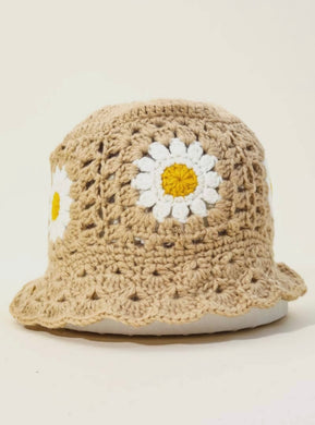 Crochet Knit Flower Bucket Hat