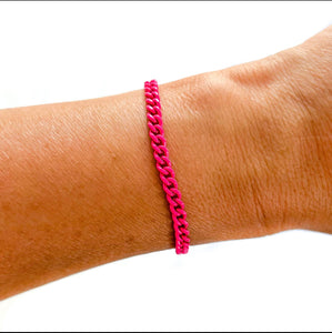 Colored Enamel Curb Chain Link Bracelet - Hot Pink