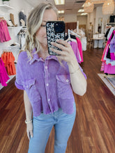 FINAL SALE Washed Waffle Knit Cropped Button Down Shirt - Lavender