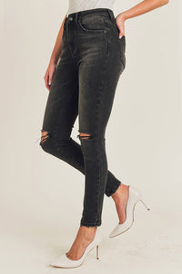 FINAL SALE Night Is Young High Rise Distressed Knee Skinny Jean