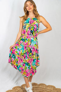 Maui Life Sleeveless Floral Print Knit Dress