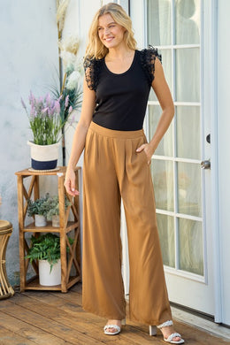 FINAL SALE Paige Wide Leg Pin Tuck Pant - Camel