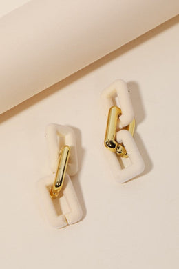 Velvet Square Chain Earrings - Ivory