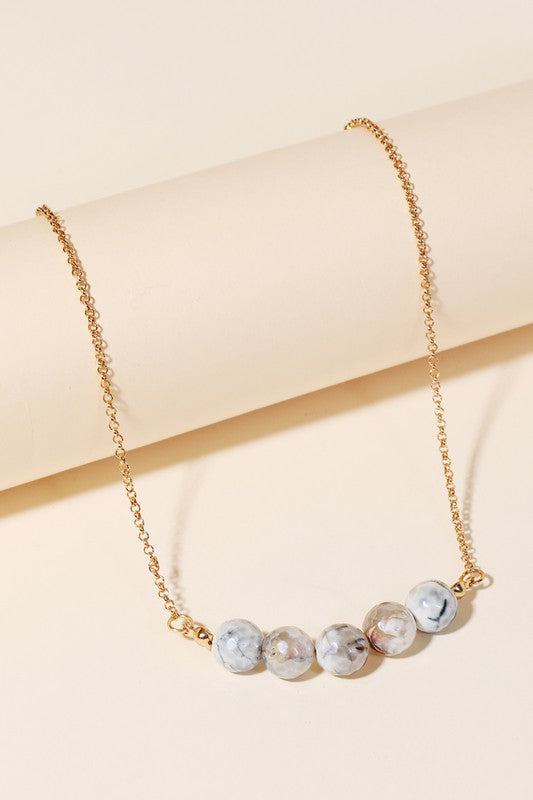 Aurora Beaded Stone Necklace - White Marble