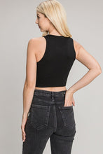 Double Lined High Neck Crop Tank - Black