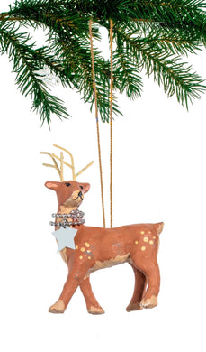 Papier Mâché Reindeer & Star Ornament