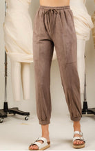Out and About Stretchy Faux Suede Joggers - Taupe