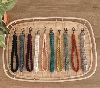 Macrame Wristlet Keychain with Brass Clasp