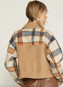 FINAL SALE Autumn Corduroy & Plaid Cropped Jacket - Tan
