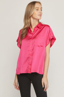 FINAL SALE City Nights Satin Collar Button - Hot Pink