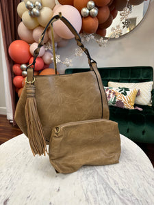 Eloise Large Tassel Hobo with Braided Handle - Taupe