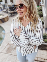 Wall Street Black and White Striped Ruffle Sleeve Blouse - Cactus Lounge Boutique