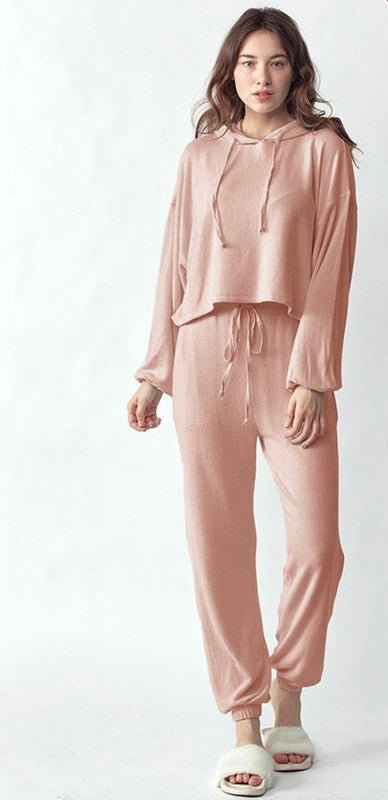 Staying at Home Cropped Hoodie - Blush